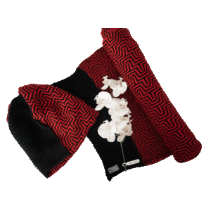 Handgestrickter Schal aus 100 % Merinowolle – Schwarz/Rot