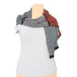 Handgefertigter Schal aus 100 % Merinowolle in Schwarz, Grau und Orange