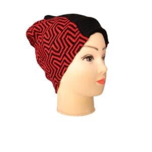 Multifunktionale gestrickte Mütze aus 100 % Merinowolle in Schwarz und Rot